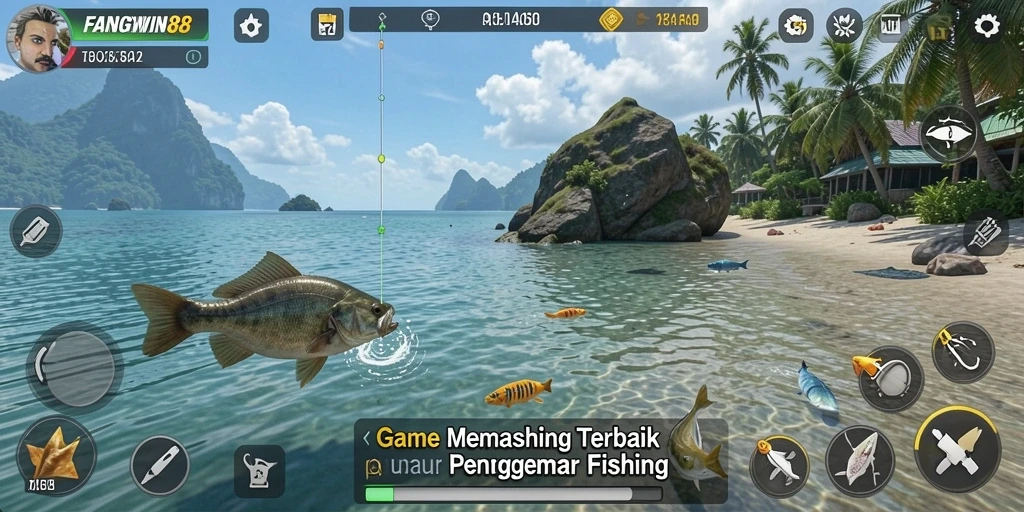 Screenshot gameplay FANGWIN88 yang menampilkan pengalaman memancing yang seru.