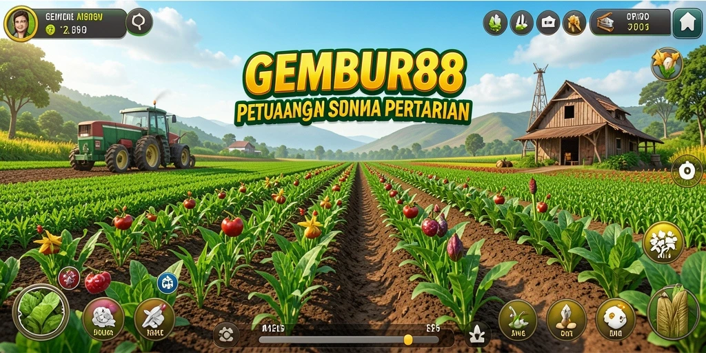 Tampilan gameplay seru saat bercocok tanam di GEMBUR88.