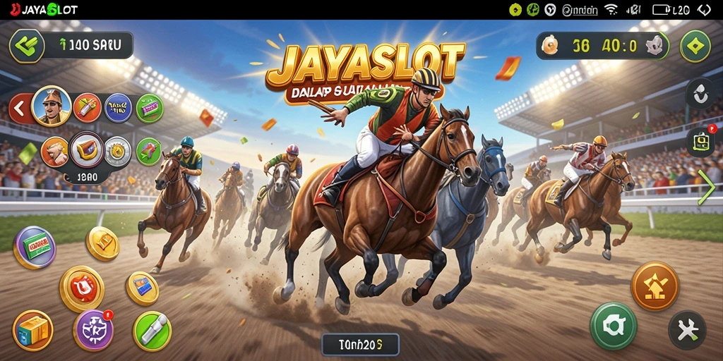 Tampilan gameplay seru JAYASLOT dalam balapan cepat.