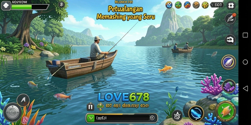 Tampilan gameplay LOVE678 menampilkan aksi memancing yang seru.
